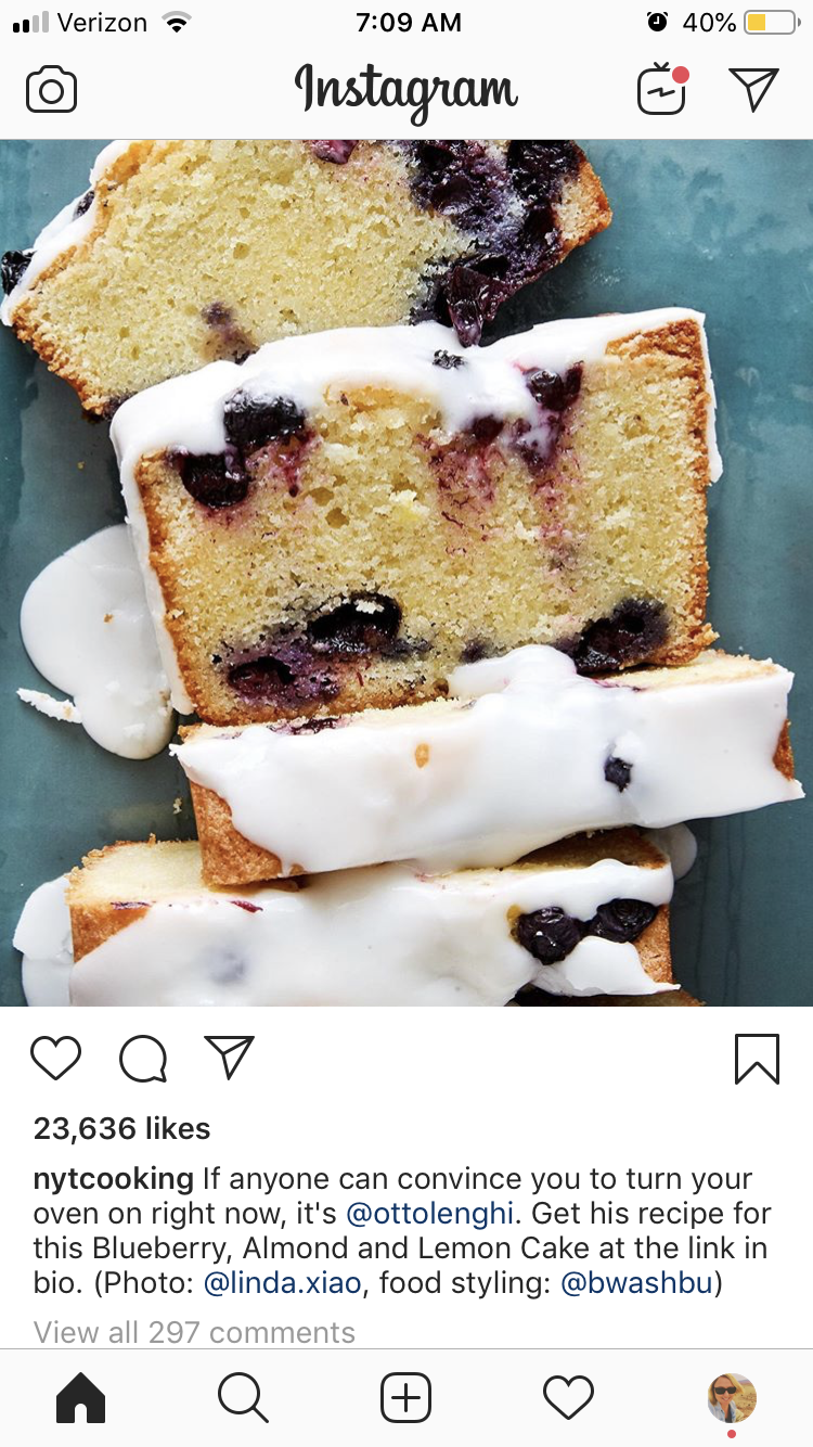 Sliced blueberry, almond, and lemon loaf cake with glaze