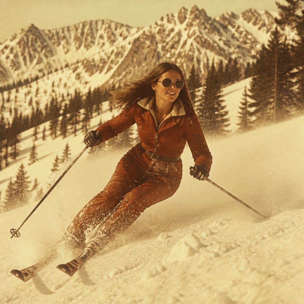 Woman skiing through powder in the Rocky Mountains