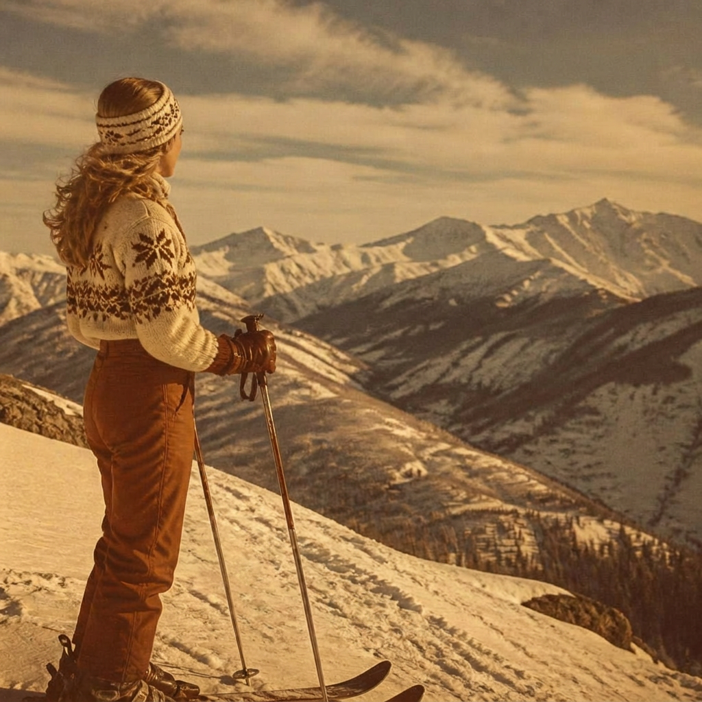 Snowy Sierra mountain vista with ski tracks